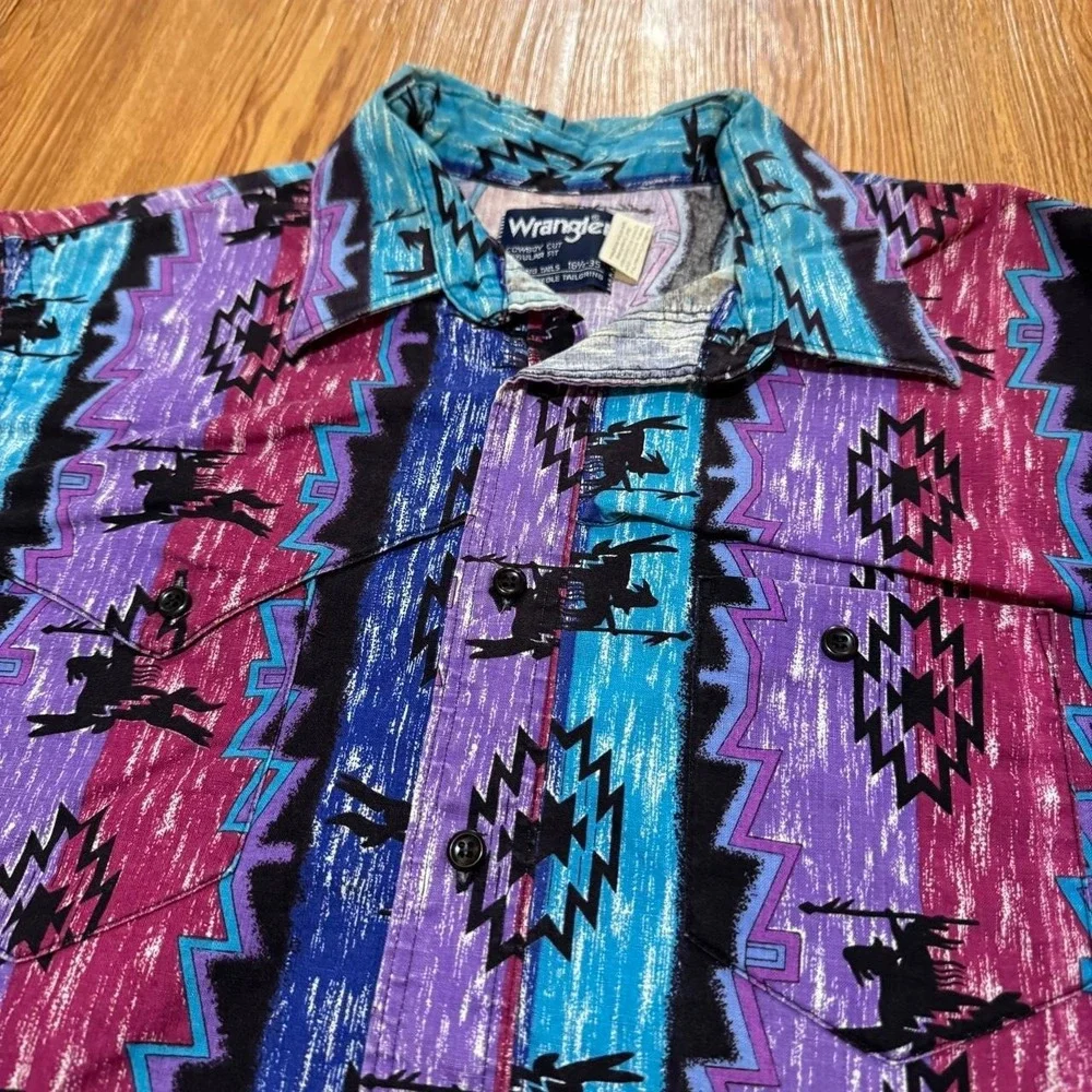 Wrangler Brushpopper Men's Button Up Shirt Large Aztec Multicolor 90s Vintage
